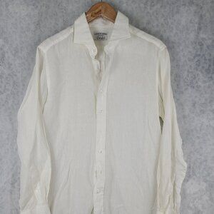 Drake's London Shirt Mens 16.5 42 Linen Long Sleeve Button Up Cleeve England
